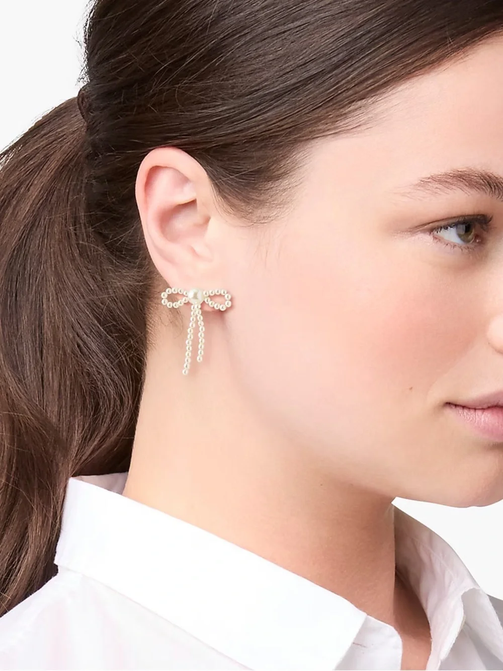 Jcrew Beaded ribbon earrings - Pearl - NWT